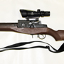 Springfield M1A "Tanker" with a Trijicon ACOG 3.5x35 with a 308 reticle. We used the outstanding Smith Enterprises scope base and completed "tricking out" the rifle with a Sadlak tactical magazine release and a Smith Enterprises extended bolt stop.